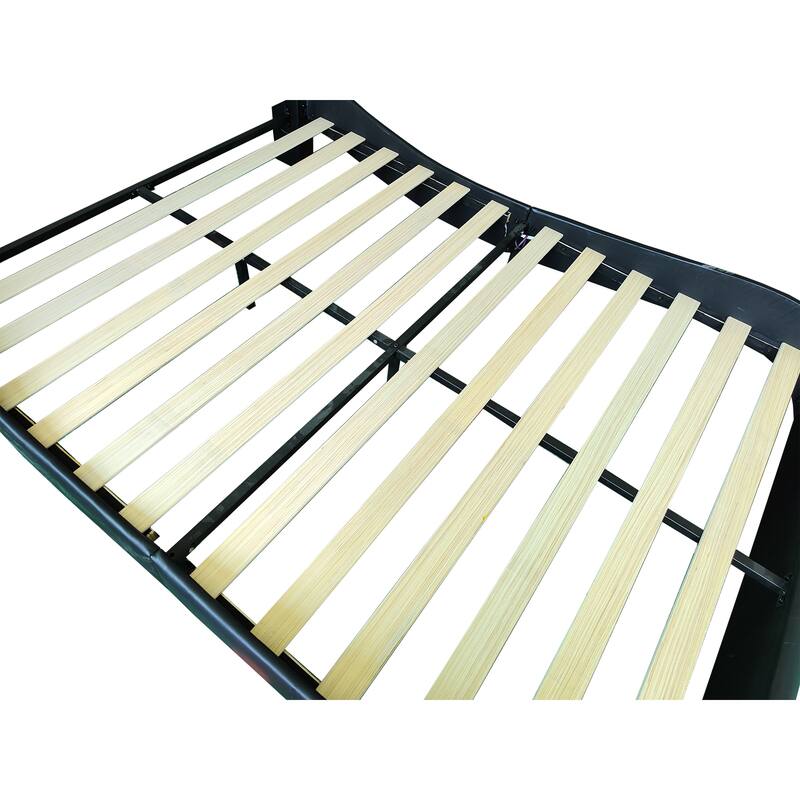 Queen Size Faux Leather Upholstered Platform Bed with led lighting