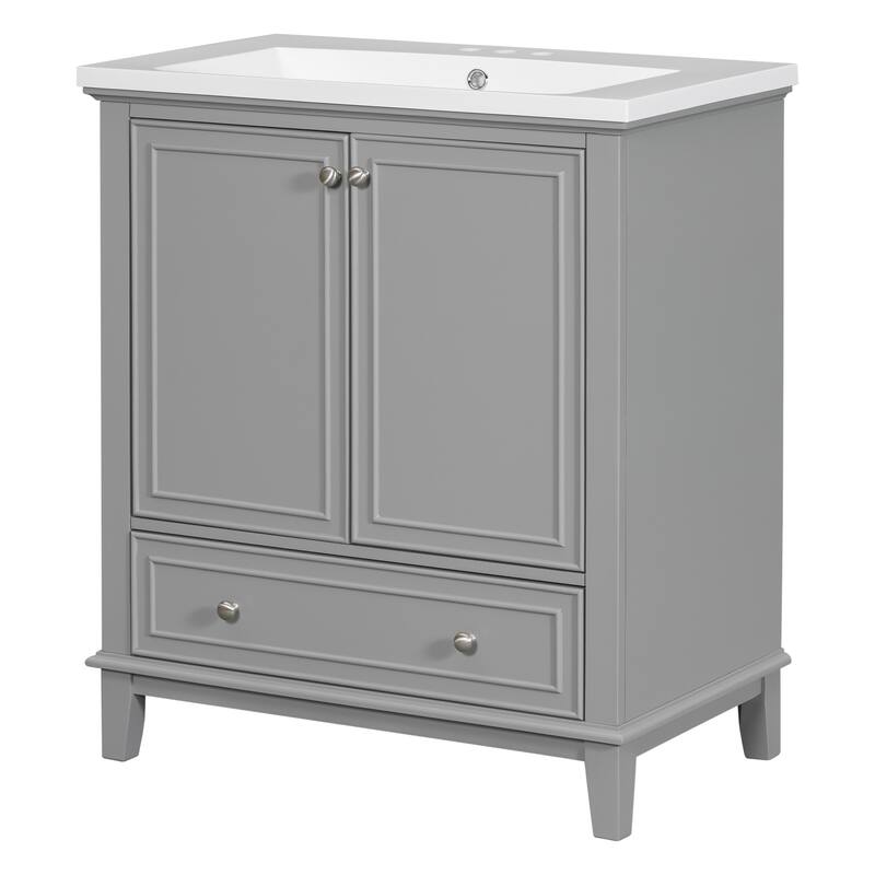30" Bathroom Vanity with Solid Frame and MDF Board - Grey - with Sink