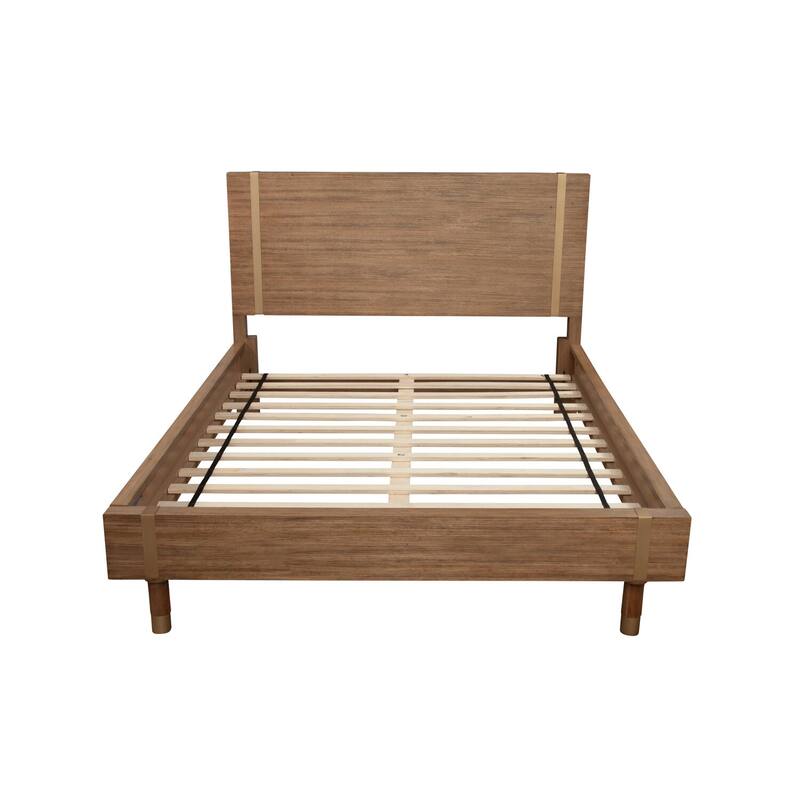 King Platform Bed with Spindle Headboard - Modern Low Profile Design, Mahogany Finish