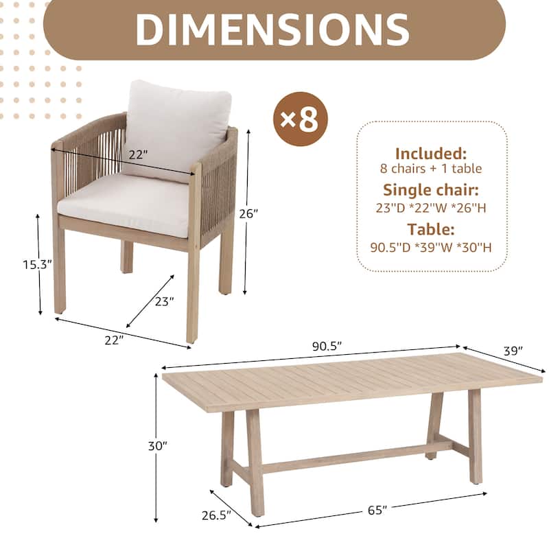 9 - Piece Wooden Outdoor Dining Set with Cushions