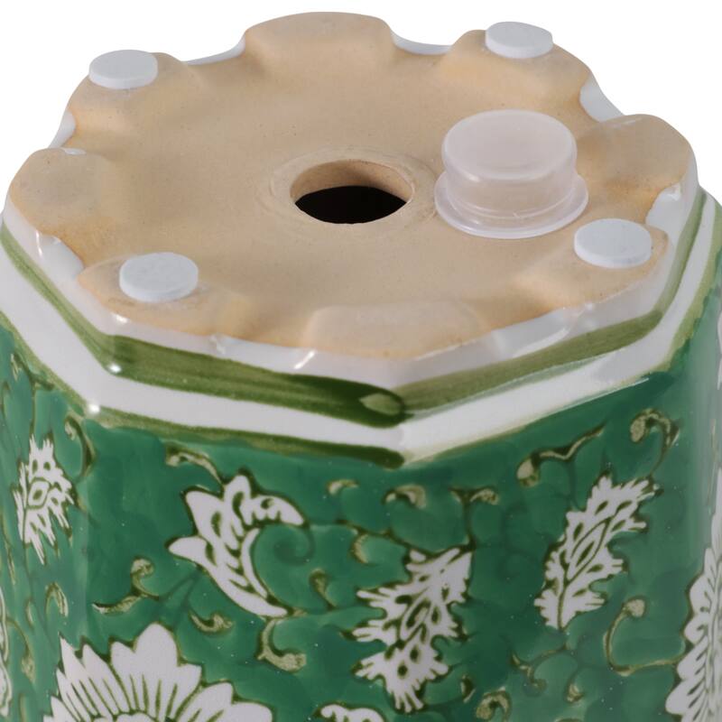 Ceramic Planters With Floral Embossing - Set of 2, Green
