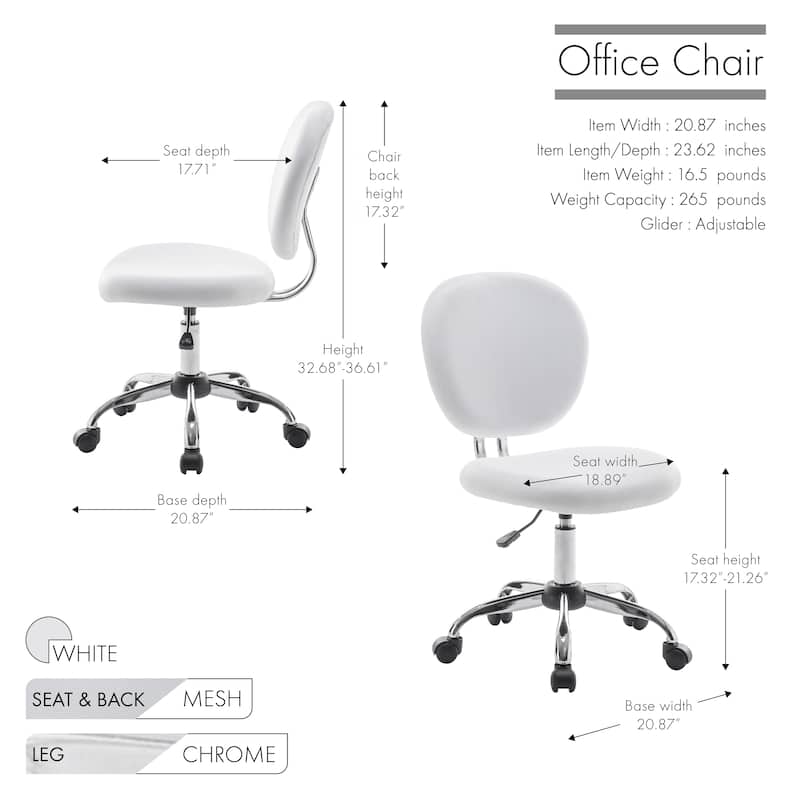 Porthos Home Elsy Mesh Upholstered Armless Office Chair with Chrome Roller Base