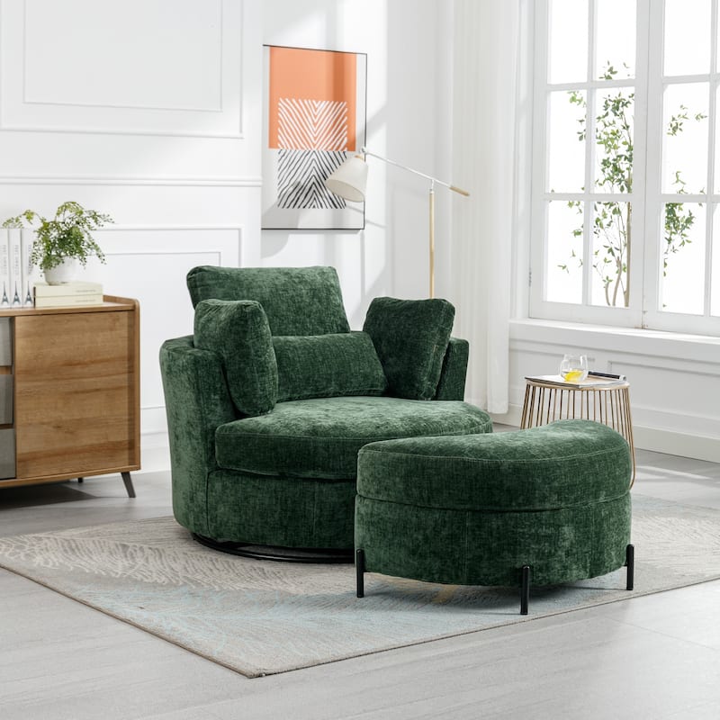 42.2"W Swivel Accent Barrel Chair with Half Crescent Moon Storage Bench
