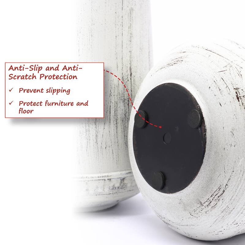 Distressed Off White and Rustic Brown Metal Pitcher Vase (Set of 2)