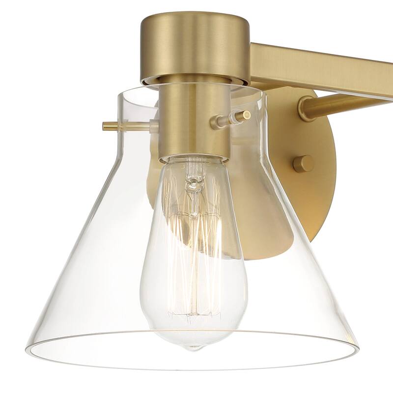 Willow Creek 16.5 in. 2-Light Brushed Gold Contemporary Vanity Light with Clear Blown Glass Shades