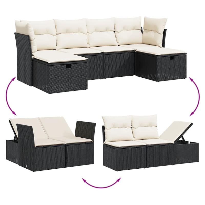 vidaXL Patio Sofa Set with Cushions Outdoor Furniture 6 Piece Poly Rattan