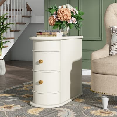 Solid Wood Chairside End Table, Two-Drawer Narrow Side Table Slim