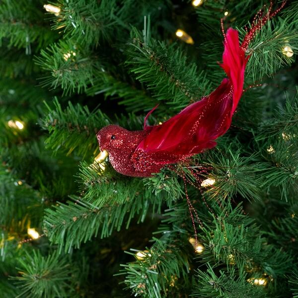 Shop 8 Red Glittered Bird Clip On Christmas Ornament Decoration Overstock 18094096