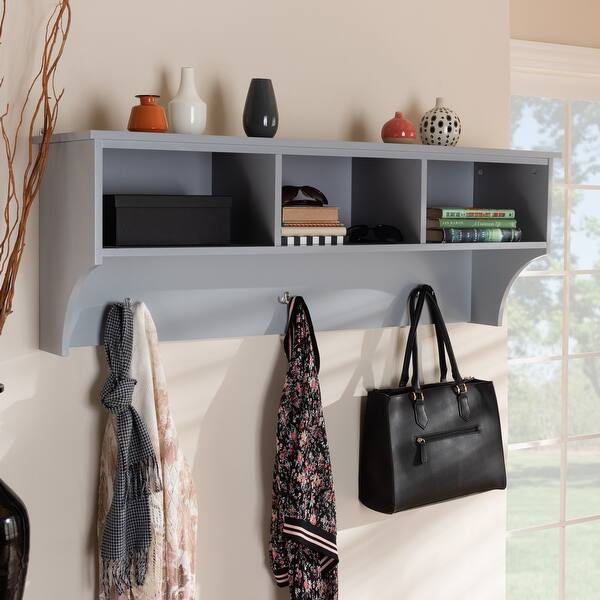 Shop Maya Modern Transitional Entryway Wall Mounted Coat Rack With Shelves On Sale Overstock 30774001 Grey