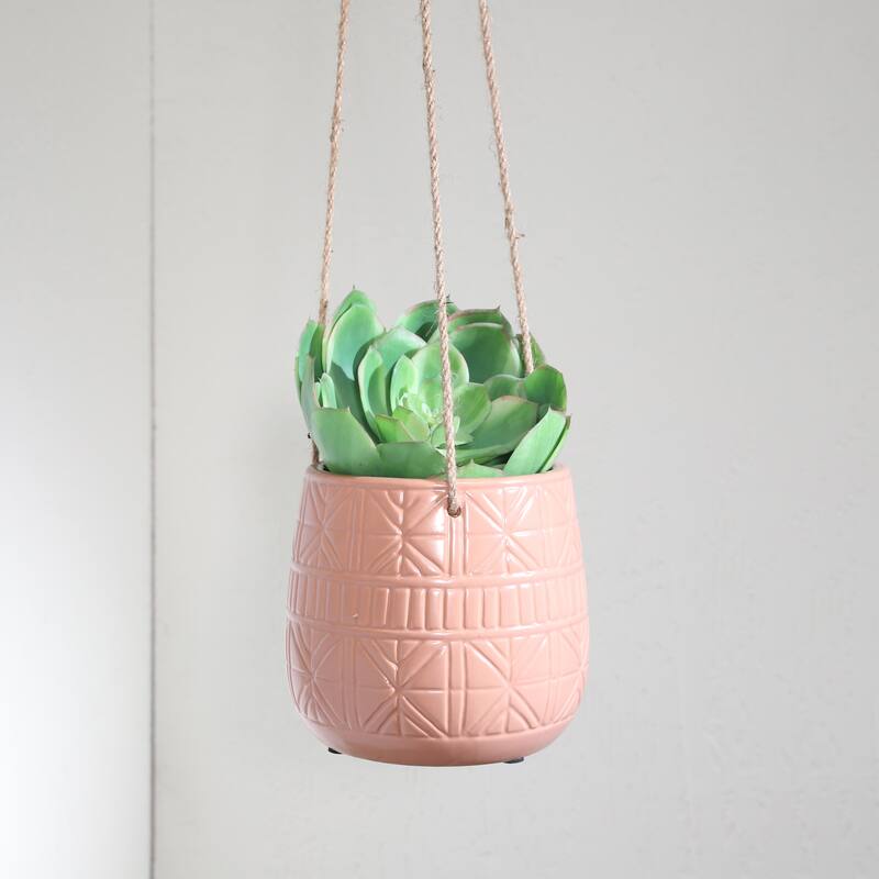 Sagebrook Home Neutral Textured Ceramic Hanging Planter