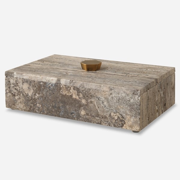 slide 2 of 5, Uttermost 18153 Griseus 10" Wide Travertine Decorative Box Gray