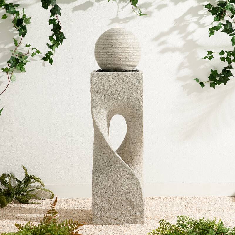 Glitzhome Modern Geometric Oversized Pedestal Sphere Polyresin Outdoor Floor Fountain with Pebbles