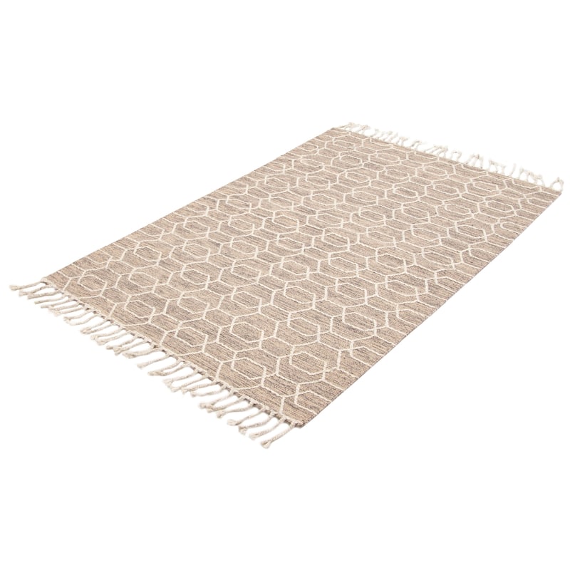 ECARPETGALLERY Braid weave Sienna Light Khaki Wool Rug - 5'0 x 6'9