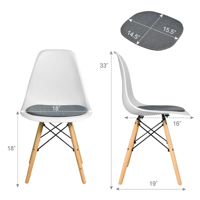 Set of 2 Ergonomic Dining Chairs with Soft Linen Cushion and Sturdy PP Seat and Wooden Frame - 18" x 19" x 33" (W x D x H)