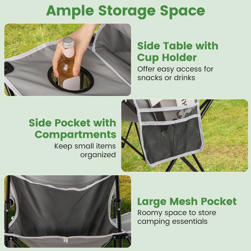 Gymax Oversized Camping Chair w/Side Table 2 Storage Pockets Cup