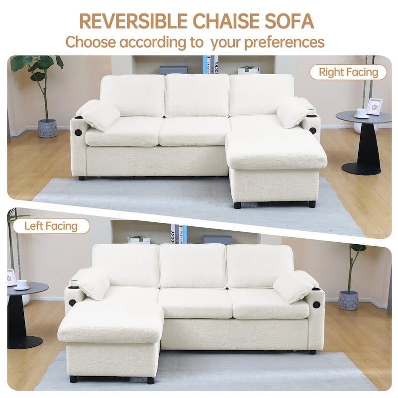 Convertible Sleeper Sofa 3-in-1 Pull Out Sectional Sofa Bed L/U-Shaped Couch with Storage Chaise
