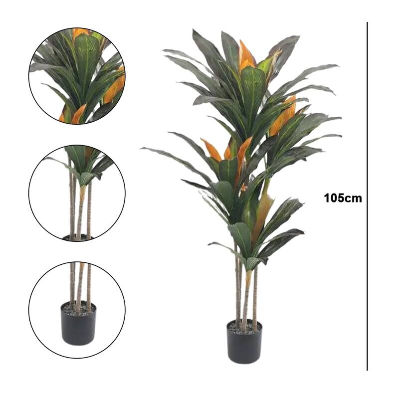 Artificial Dracaena Tree, 3.4FT/105cm Tall Artificial Plants with Planter,Indoor Decor Realistic Fake Dracaena Tree