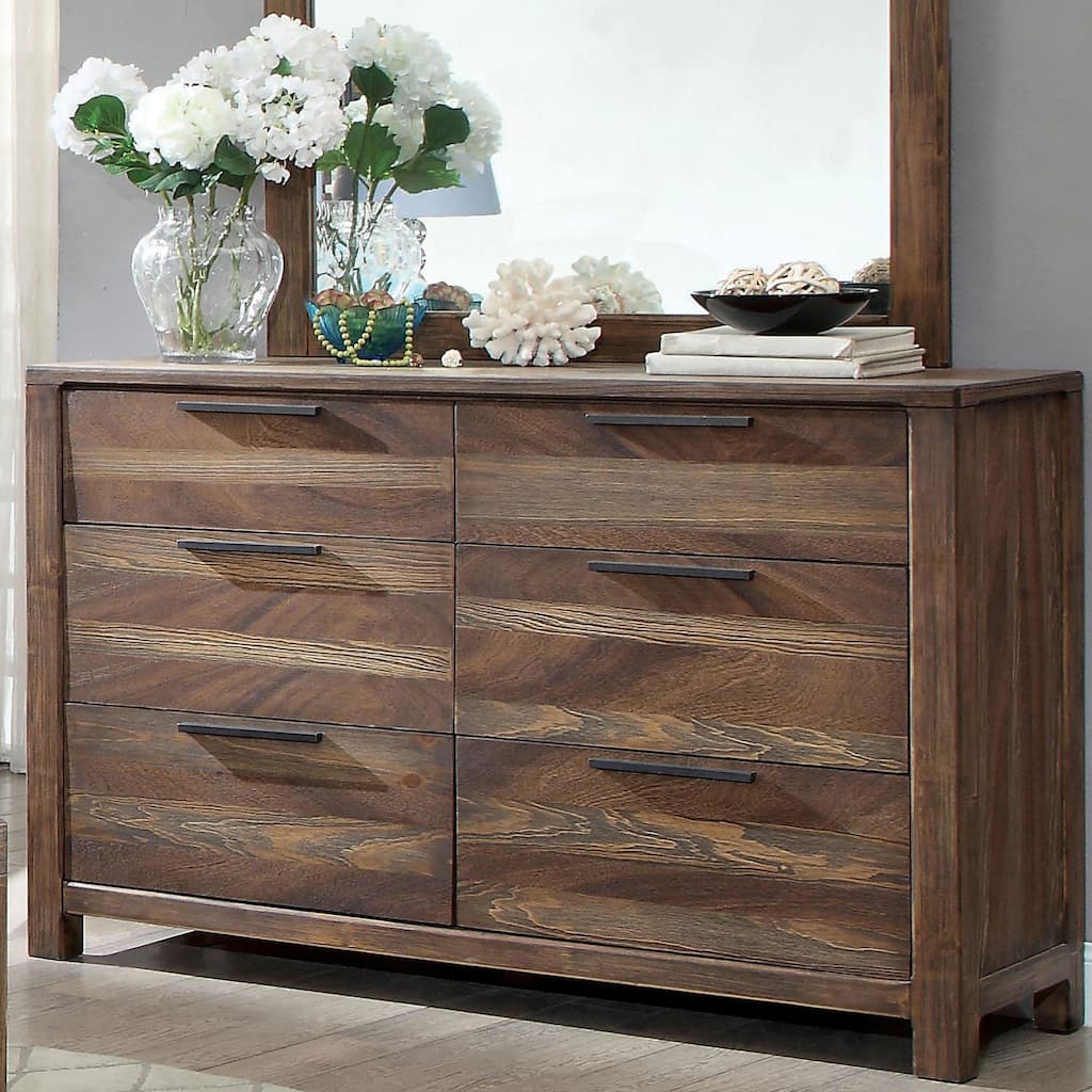 Lome Rustic Natural Tone 56-inch Wide 6-Drawer Wood Dresser by Furniture of America