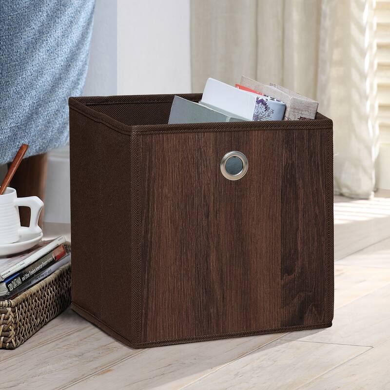 Organize It All Faux Wood Storage Cube in Dark Brown - 10"x10"x10"