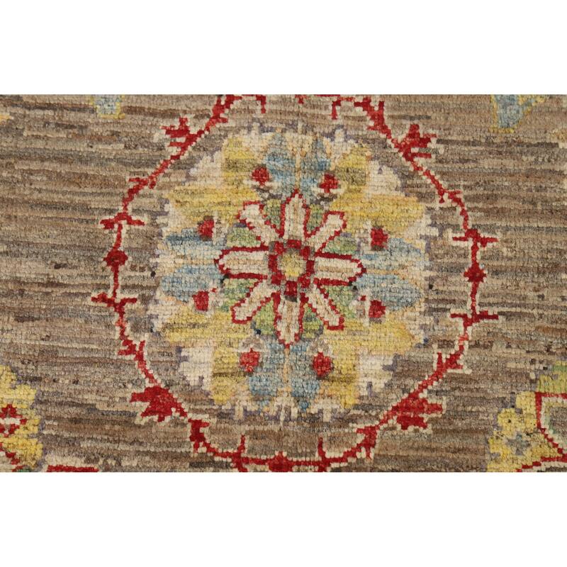 Hand Knotted Oriental 100% Wool Carpet Transitional All-Over Brown Oushak Area Rug - 9' 1'' X 6' 6''