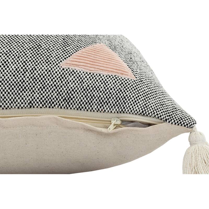HomeRoots 20" X 20" Black Off-White Pink And Green 100% Cotton Geometric Zippered Pillow