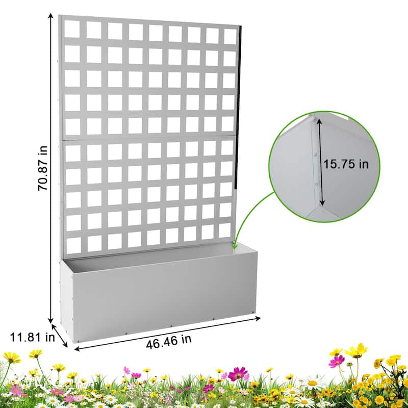 Metal Planter Box with Trellis, Raised Garden Bed with Trellis, Outdoor Garden Box with Privacy Screen & Drainage Holes