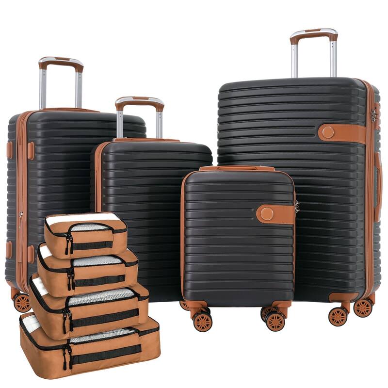ABS Hard Shell Lightweight Expandable Travel Luggage with 4 Packing Cubes, TSA Lock, Spinner Wheels - Black