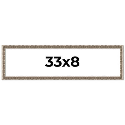 33x8 Frame Silver Versailles Ornate Solid Wood Picture Frame | 1 Inch