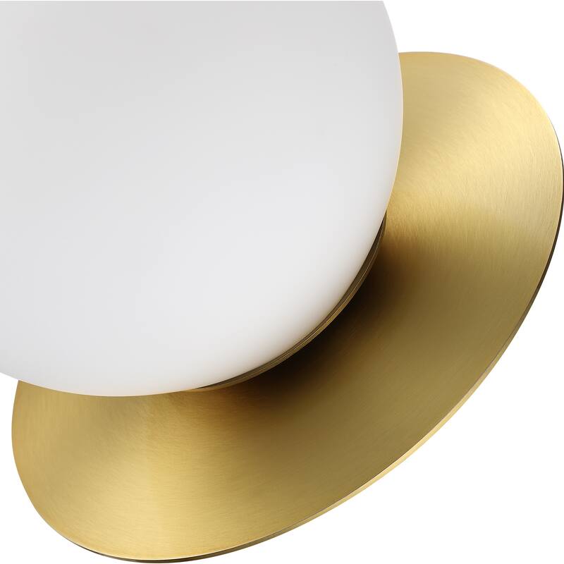 1-Light Brass Wall Sconce with White Glass Shade - 7 in.