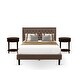 preview thumbnail 2 of 28, 3 Pc Bed Set - Bed Frame with Brown Linen Fabric Padded - Button Tufted Headboard - 2 Wooden Nightstand (Bed Size Options)