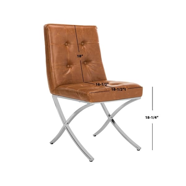dimension image slide 0 of 2, SAFAVIEH 18.25" Walsh Tufted Side Chair - Light Brown / Chrome - 18.5" x 23" x 35" - 18.5" x 23" x 35"
