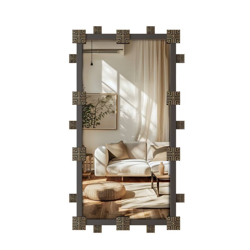 Industrial Rectangle Accent Mirror with Decorative Resin Piece Wall Art Mirror