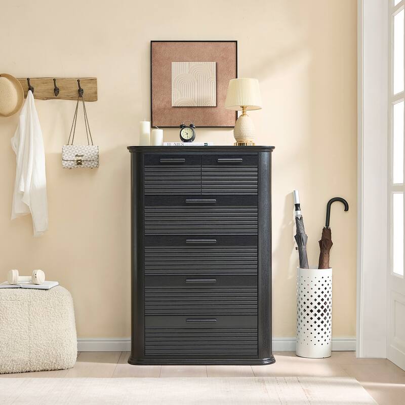 Mid-Century Modern 6 Drawers/7 Drawers Dresser for Bedroom, Tall Dresser & Chest of Drawers with Curved Profile Design