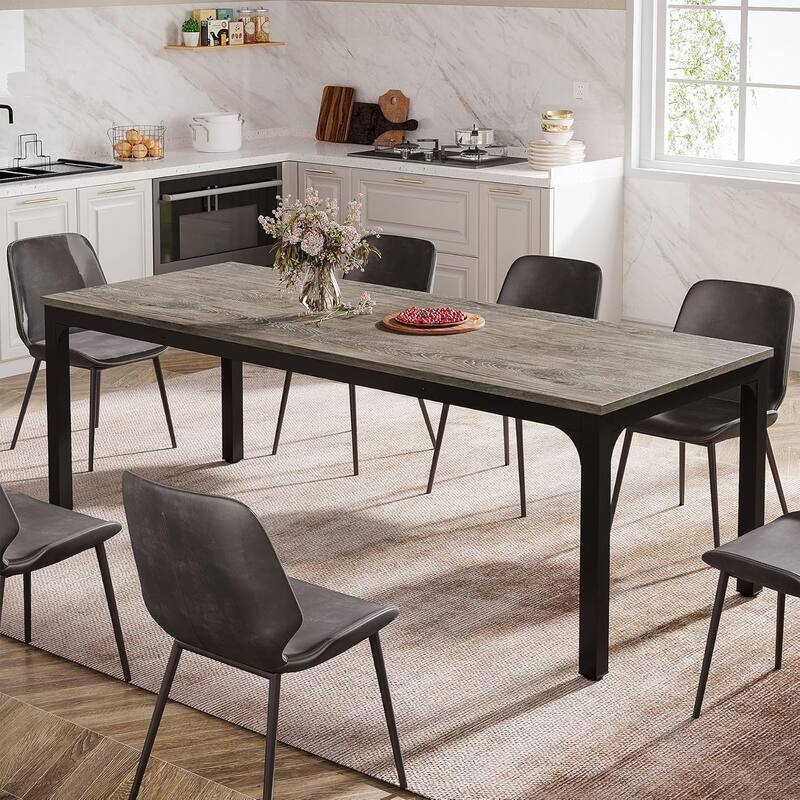 78.7" Rectangular Dining Table, Wood Kitchen Table for Home, Restaurant, Cafe, Office, Apartment, Bakery - Grey+Black