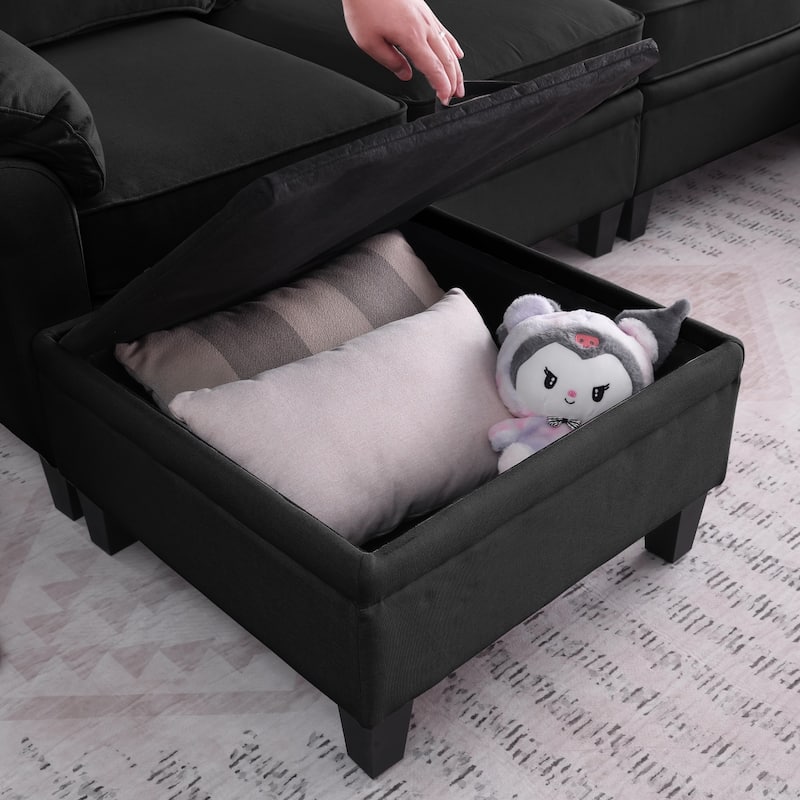 102" U-Shaped Linen Fabric Sectional Sofa with Ottomans