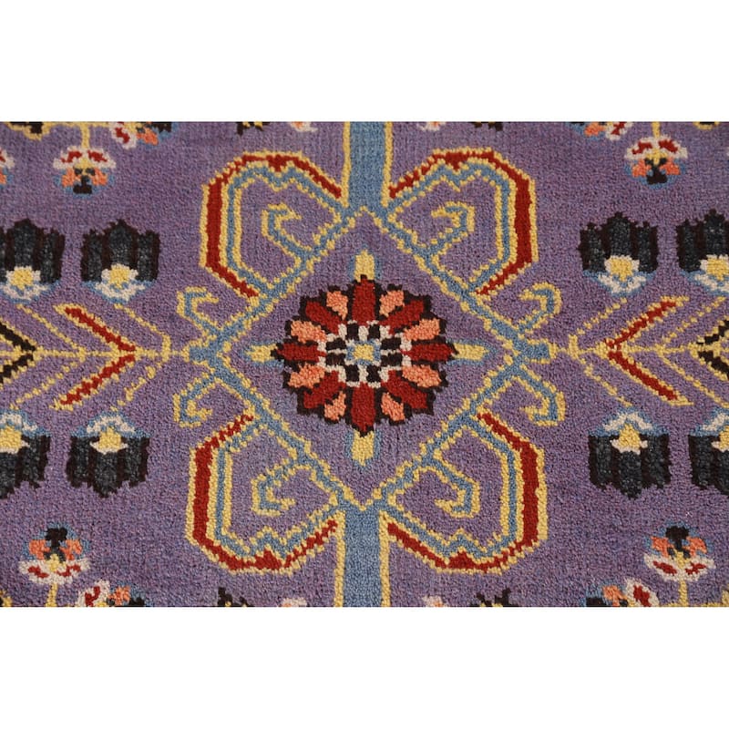Hand Knotted Oriental 100% Wool Carpet Transitional All-Over Purples Oushak Runner Rug - 9' 10'' X 2' 7''