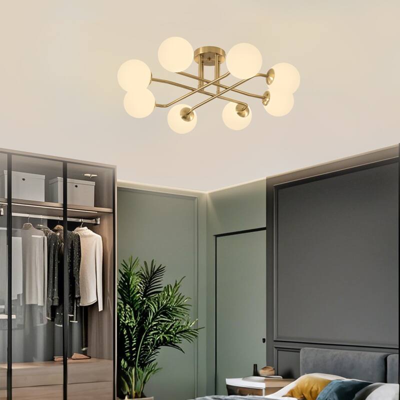 Retro - Modern Sputnik 8 - Light Semi - Flush Ceiling Light with Frosted Glass Spheres