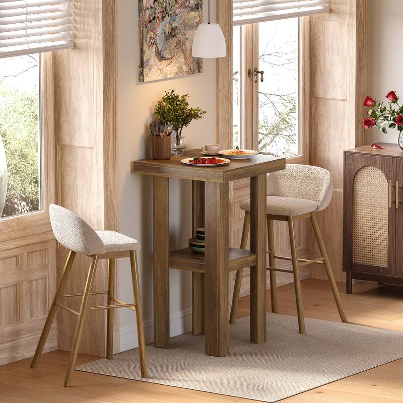 23.6'' Small Bar Table, 2-Tier Square Pub Bistro Table with Storage