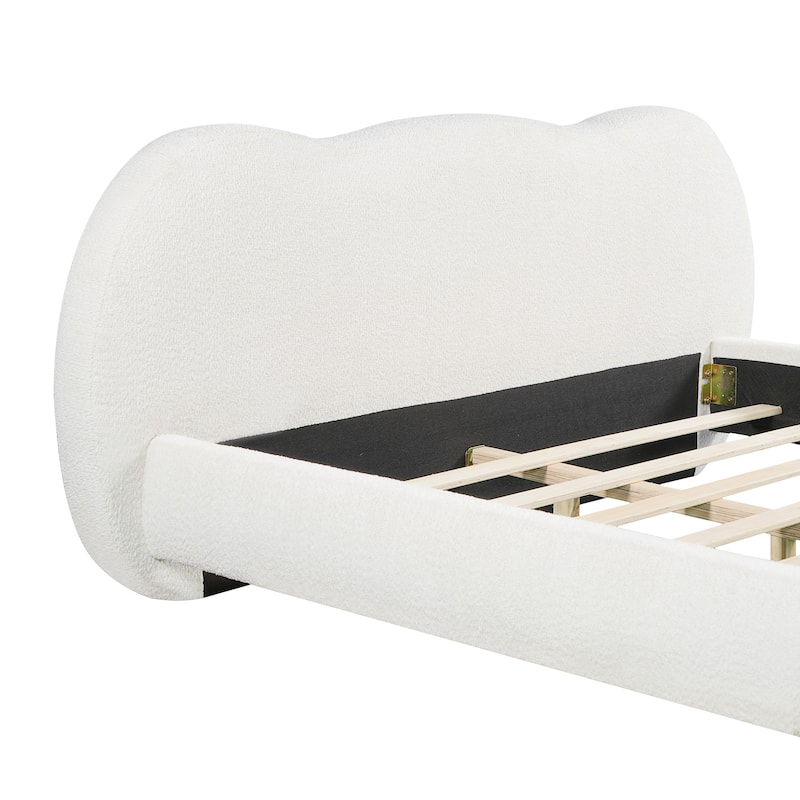 Christopher Knight Home - Modern Boucle Upholstered Platform Bed with Thick Curved Headboard and Solid Wood Legs