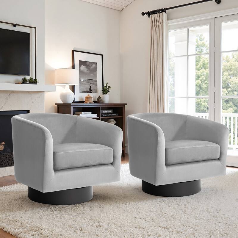UIXE Set of 2 Swivel Barrel Accent Chair Velvet Armchair For Living Room