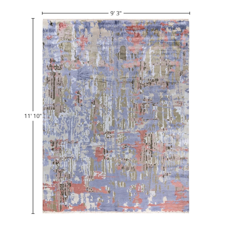 Ikat One-of-a-Kind Hand-Knotted Area Rug, Purple - 9' 3" x 11' 10"