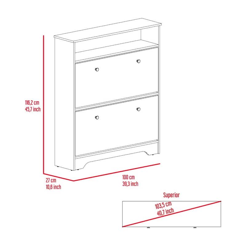 Brandford Shoe Rack, Superior Top, Two Shelves