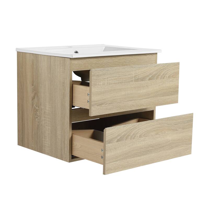 24-Inch Modern Bathroom Vanity with Ceramic Basin, Soft-Close Drawers, and Eco-Friendly Plywood Base - 24in L Plywood