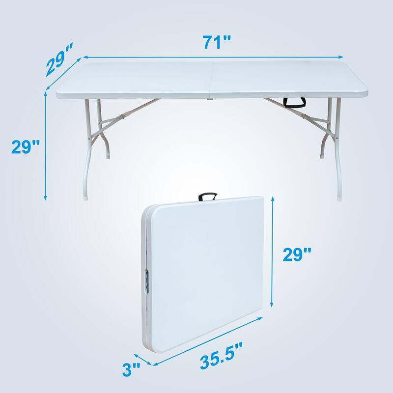 Folding Table 6 Foot Portable, Plastic Foldable Table - White