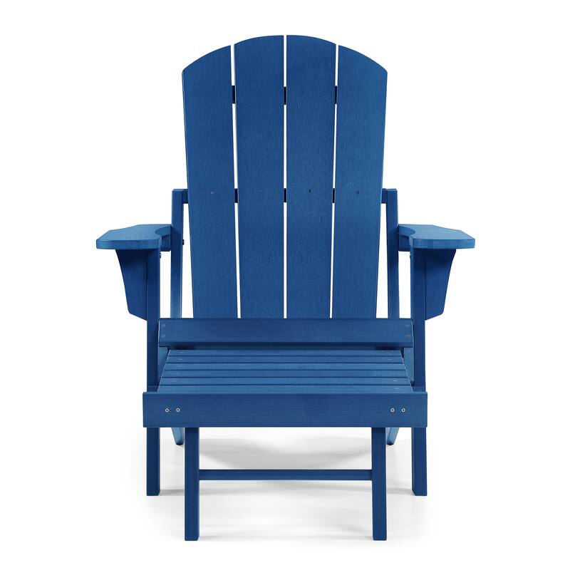 Hurley Folding Poly Plastic Adirondack Chair with Pull-out Ottoman