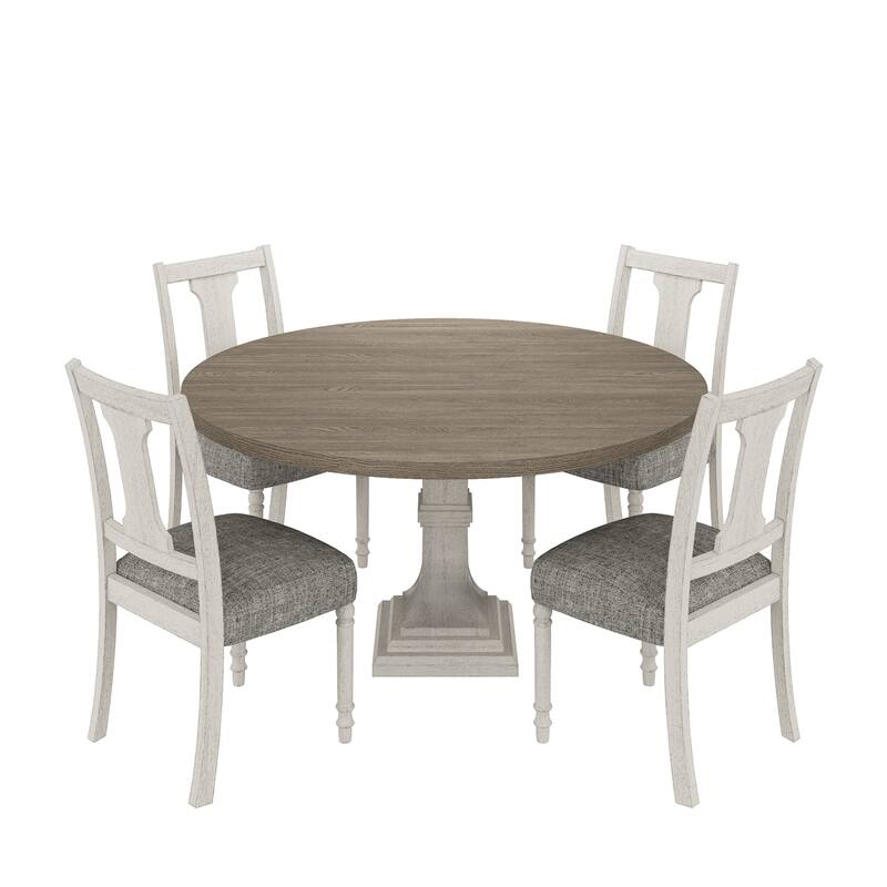 Tannen 59"W Round White and Grey 5-Pc Dining Table Set