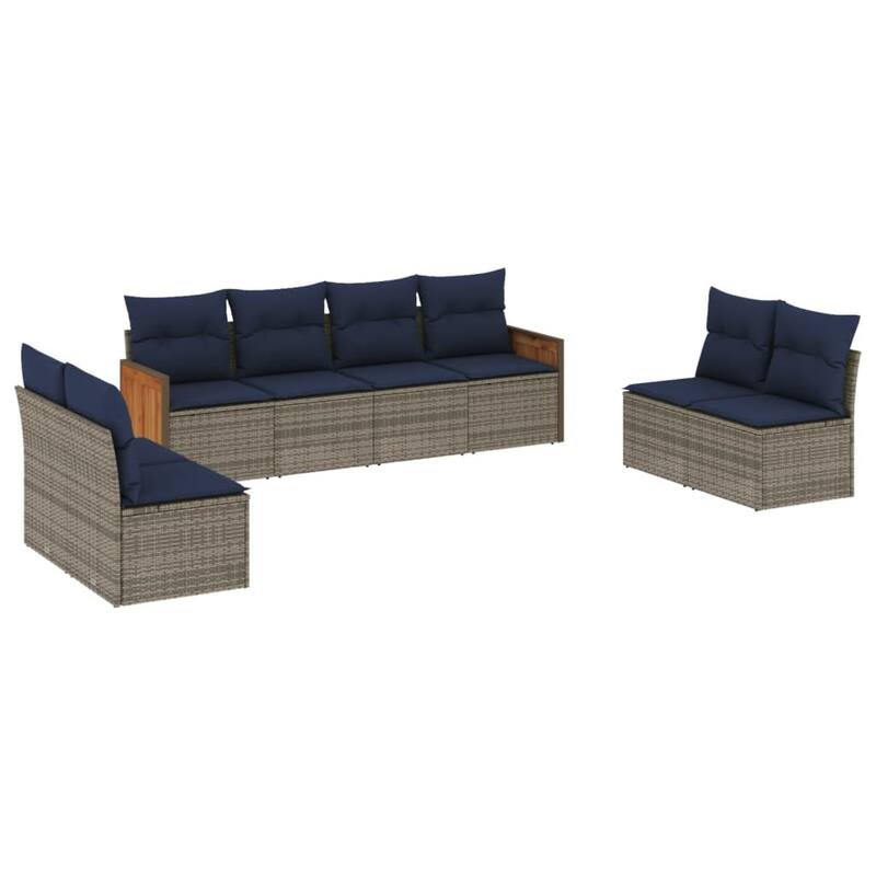 vidaXL 8/9 Piece Patio Sofa Set with Cushions Black/Gray Poly Rattan - 21.7 x 24.4 x 27.2