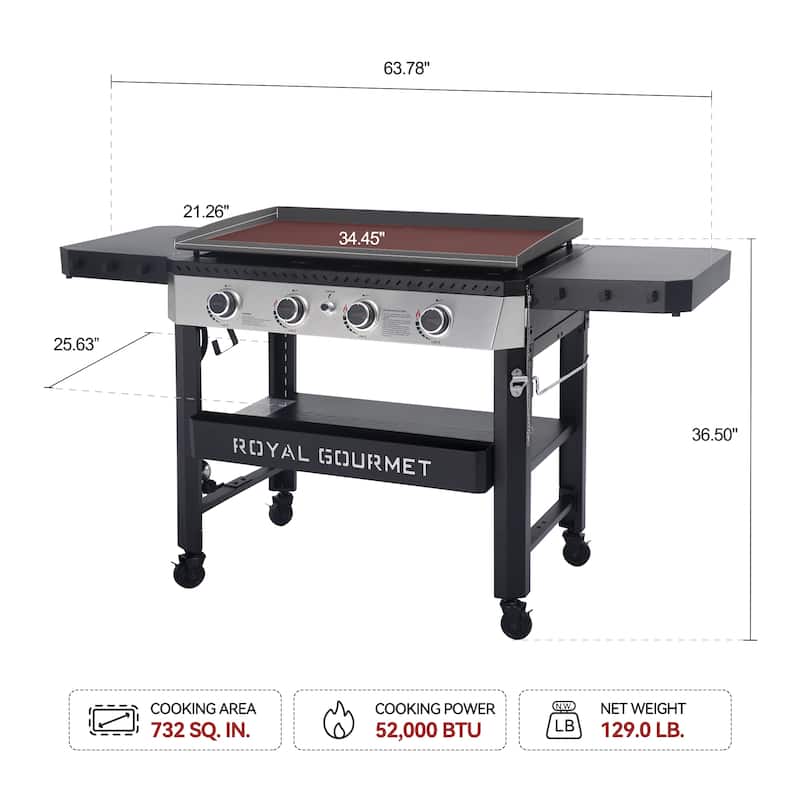 Royal Gourmet 34-Inch 4-Burner Propane Gas Griddle,Black & Silver
