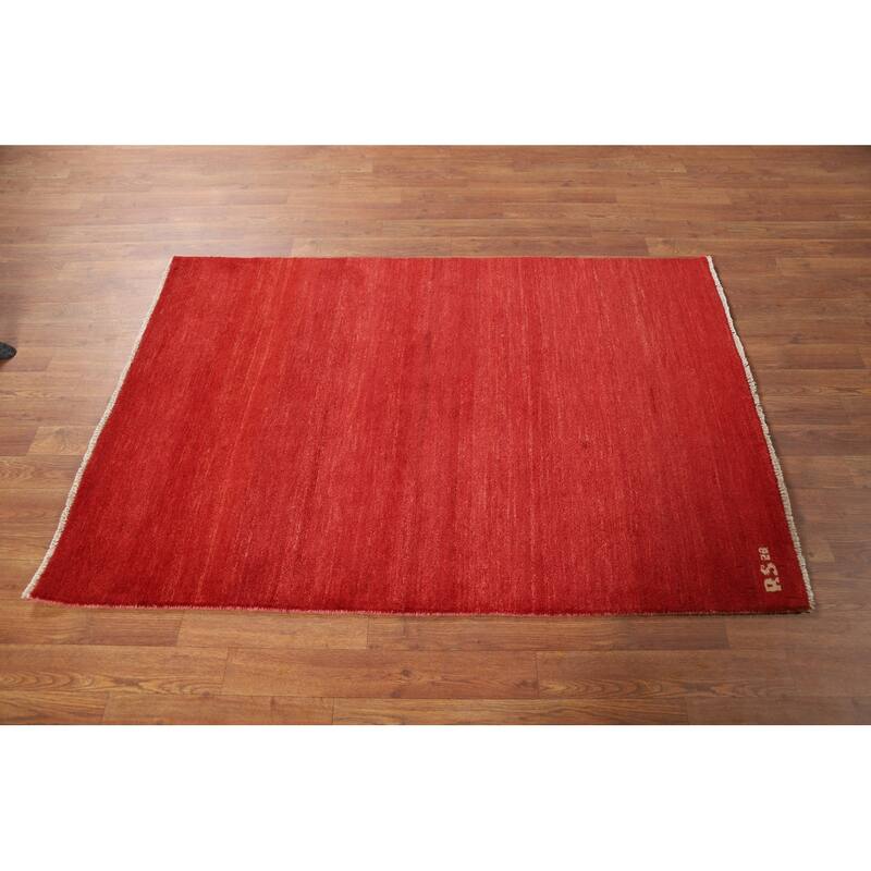 Modern Red Gabbeh Oriental Foyer Rug Hand-Knotted Wool Carpet - 3'4"x 4'10"
