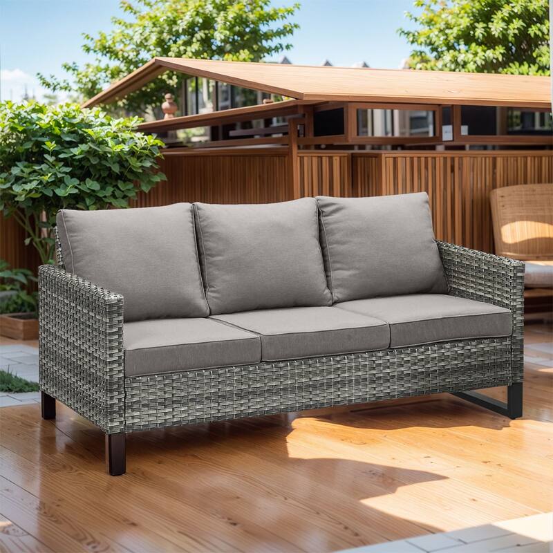 3-Seat Outdoor Patio Couch Patio Wicker Sofa - Grey - Grey